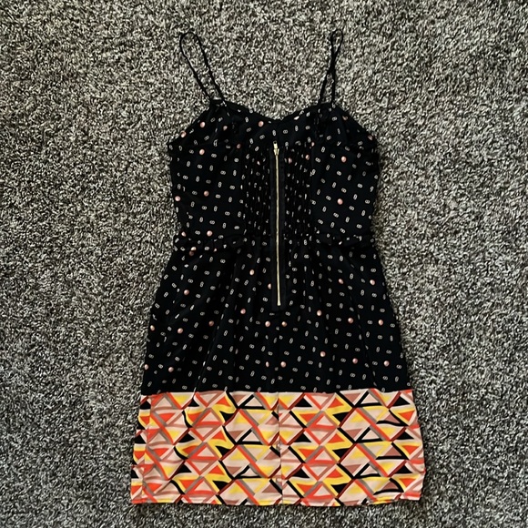 Xhilaration Black Orange Yellow Geometric Polka Dot Mini Sun Dress, Size Medium - Picture 8 of 14